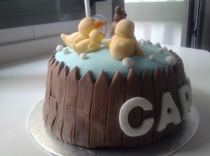 Tarta de barril con patitos y osito