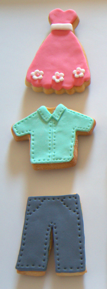 Galletas fondant vestido, pantalón y camisa