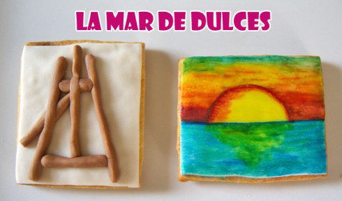 Galletas fondant de caballete y lienzo de pintura