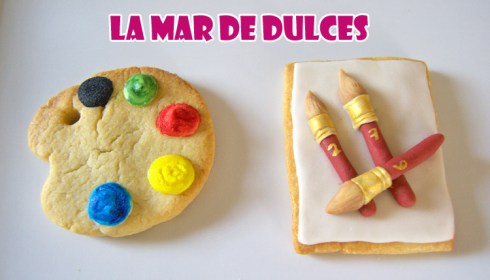 Galletas fondant de paleta y pinceles