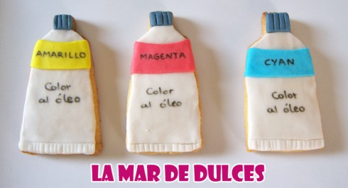 Galletas fondant de tubos de pintura al óleo