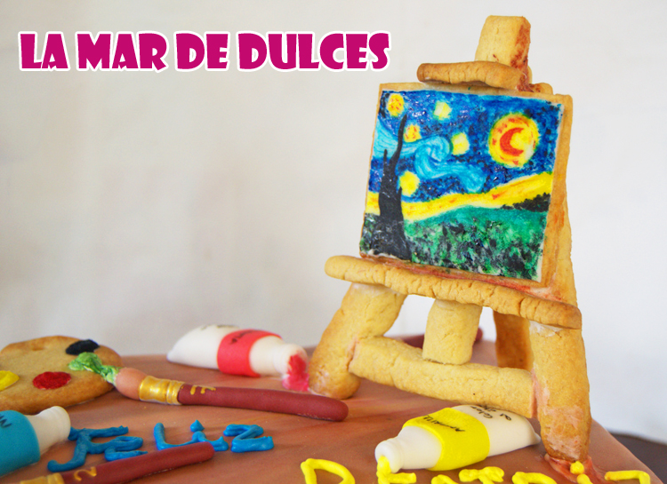 Tarta fondant de maletín de pintura al óleo