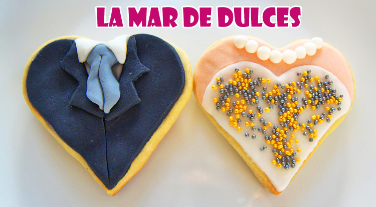 Galletas fondant de corazones para boda