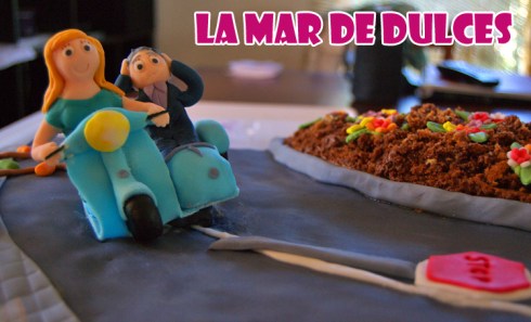 Tarta fondant de boda de sidecar Chiclana