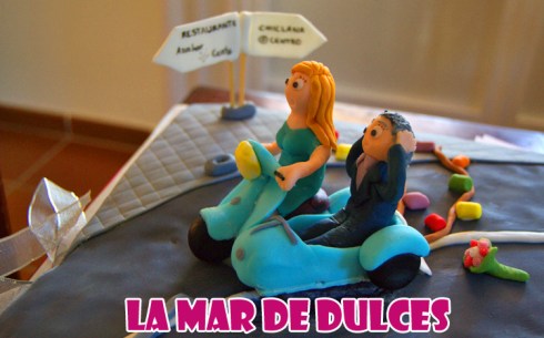 Tarta fondant de boda de sidecar Chiclana