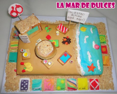 Tarta fondant de playa con chiringuito Sevilla