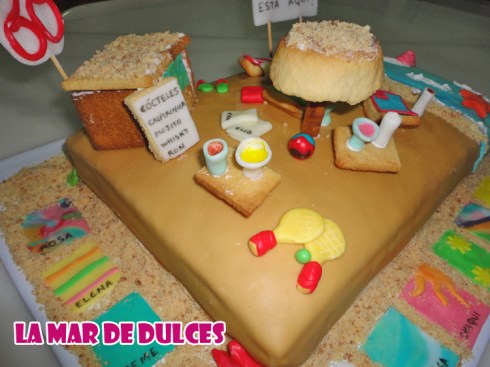 Tarta fondant de playa con chiringuito Sevilla