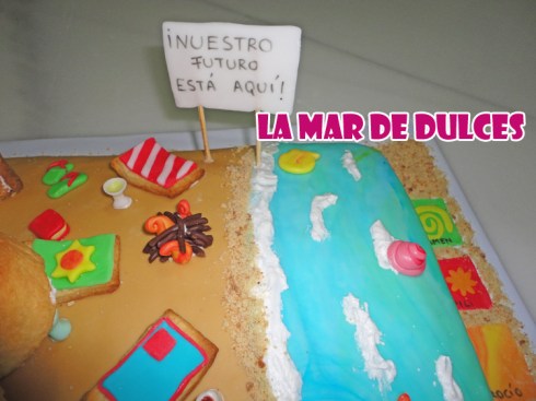 Tarta fondant de playa con chiringuito Sevilla