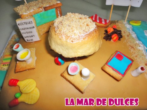 Tarta fondant de playa con chiringuito Sevilla