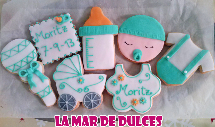 Galletas decoradas con glasa y fondant para Bautizo de niño