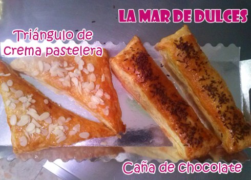 Cañas de chocolate y triángulos de hojaldre
