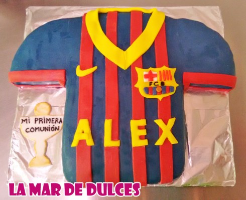 Tarta fondant de la camiseta del Barça Sevilla