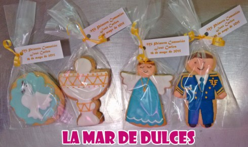 Galletas decoradas de ángel, paloma, cáliz y almirante para comunión Sevilla